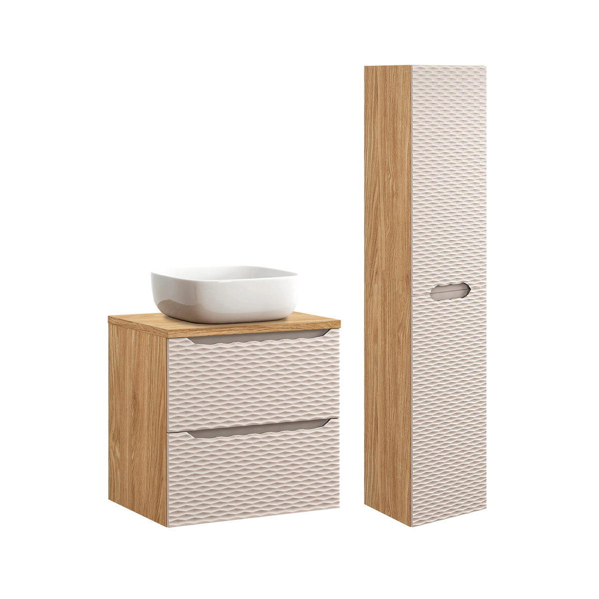 BADMÖBEL 60cm Elora 2er-Set Beige und Holz - Braun, Holzwerkstoff (60/59/46cm) - Petits-meubles