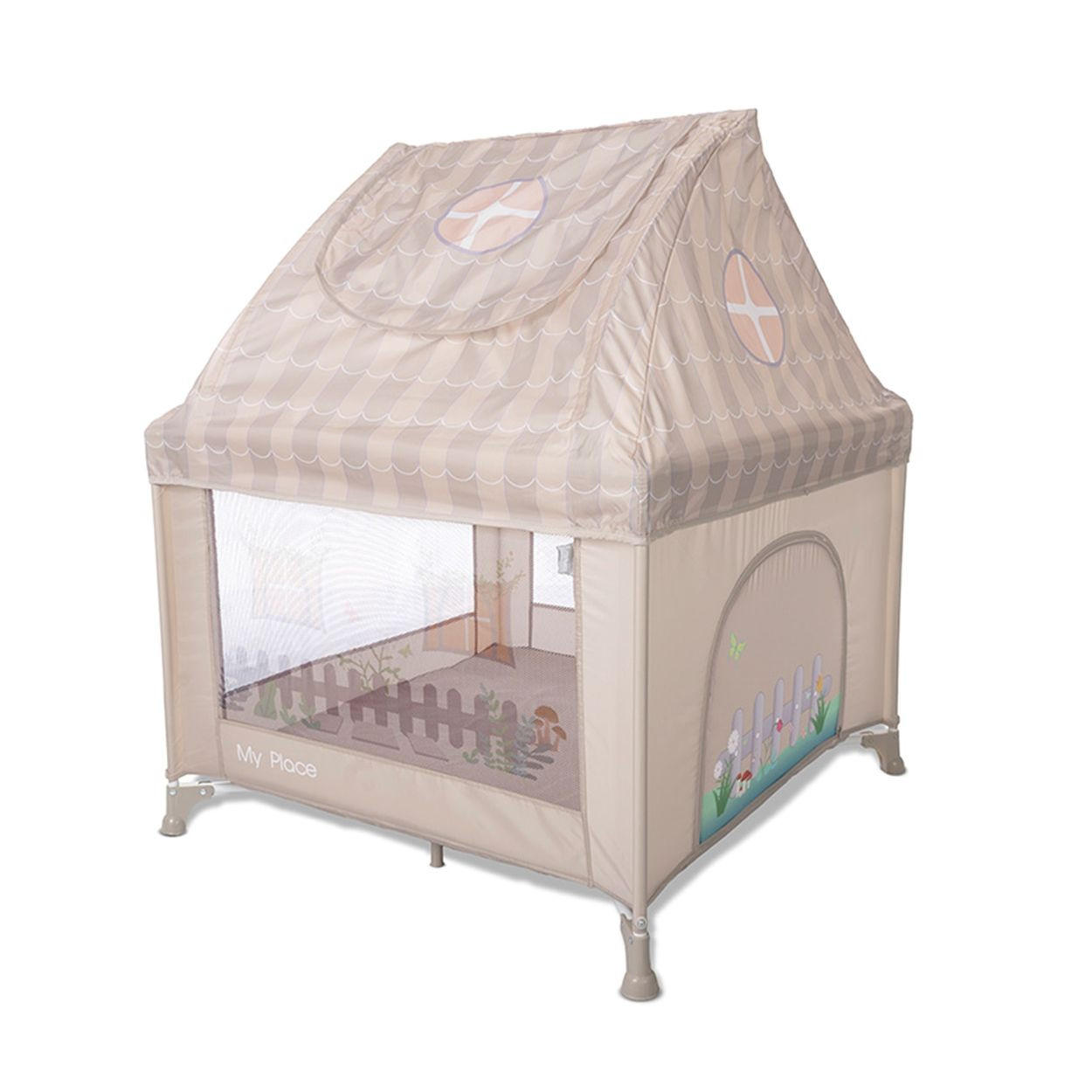 REISEBETT My Place Dach beige Fenster faltbar Matratze Schlupfloch Tragetasche - Beige, Kunststoff (100/100cm) - Lorelli