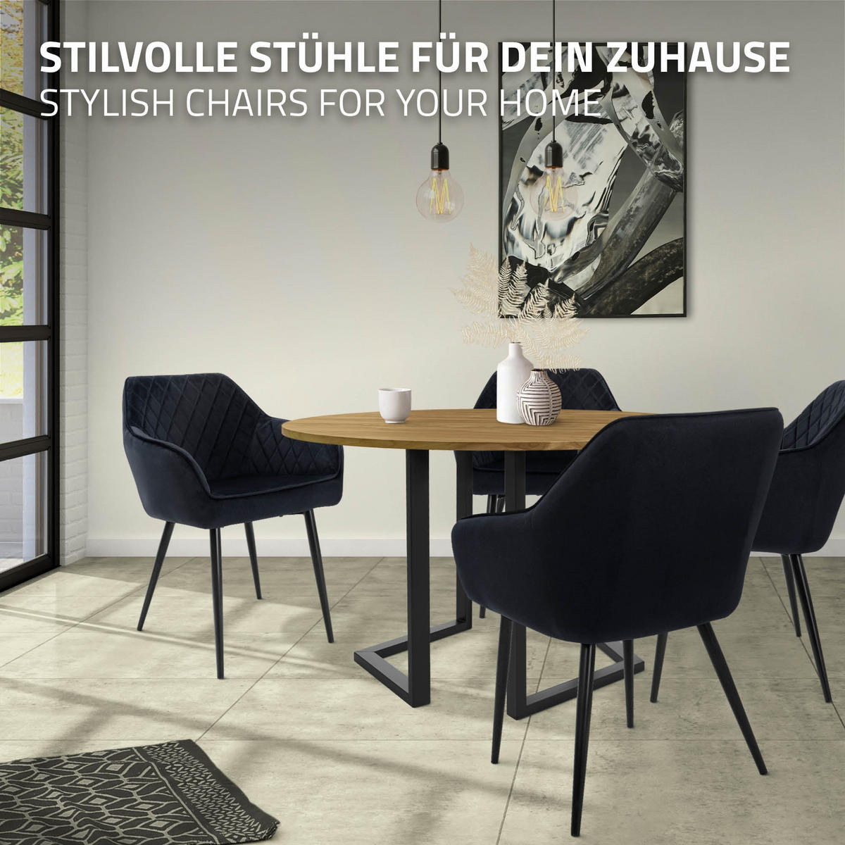 ESSZIMMERSTUHL Samt Schwarz 2er Set - Schwarz, Textil/Metall (63/80/60cm) - ML-DESIGN