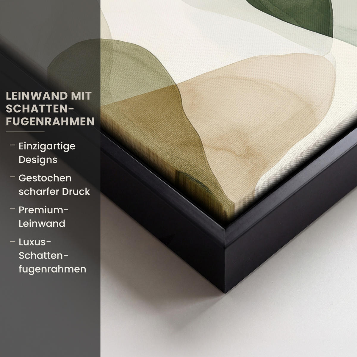 LEINWAND Bilder mit Rahmen - Japandi - Abstrakt - Grün - 20x20 - Salbeigrün, Textil (20/20cm) - MuchoWow
