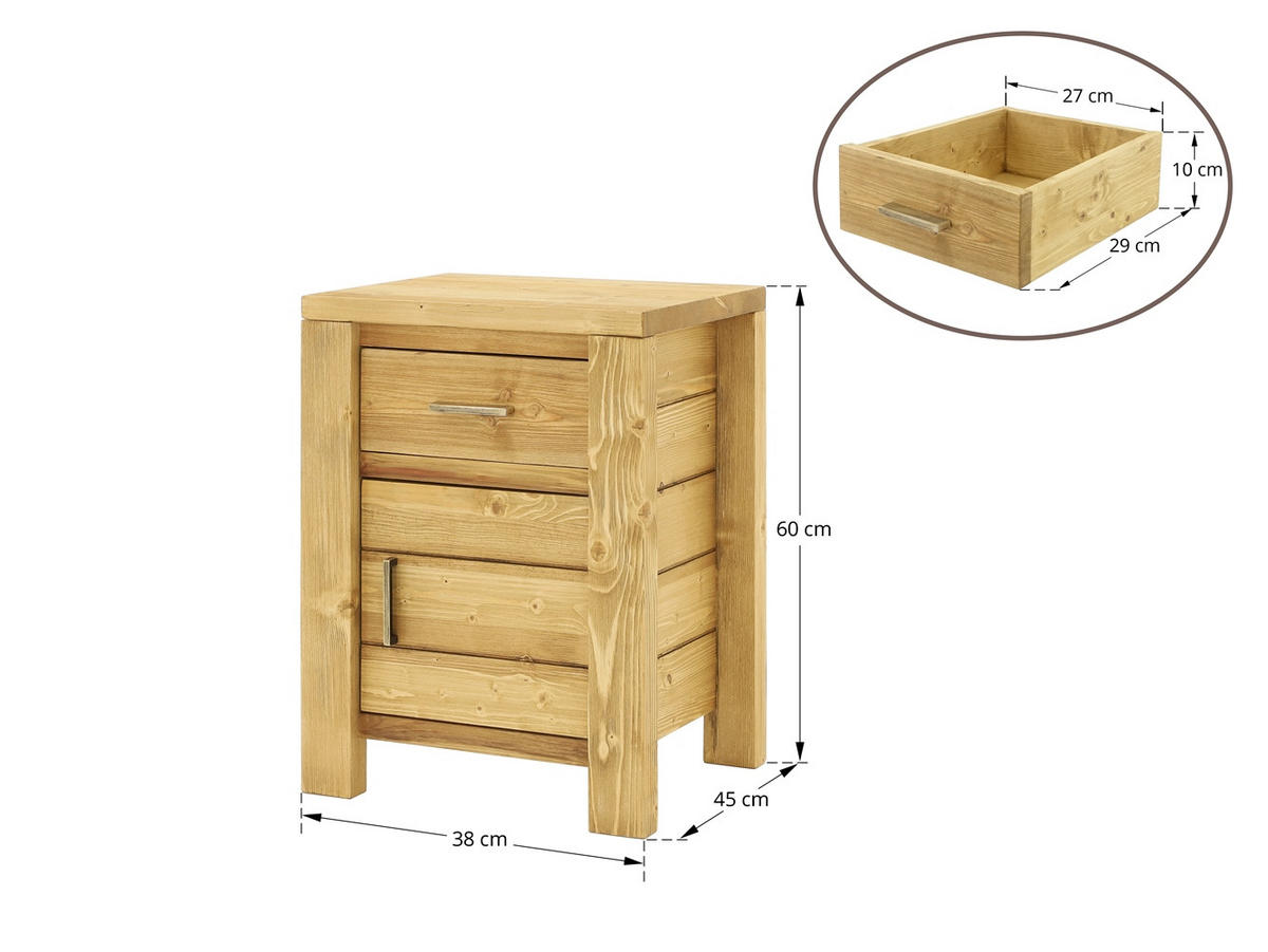 NACHTTISCH aus Massivholz MIDLAND - Honig, Holz (45/60/38cm) - Seart