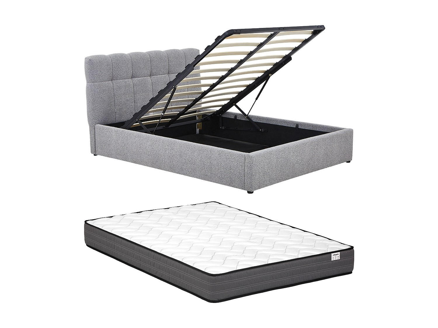 BETT mit Bettkasten - 2 Personen - Stoff - Grau - - Grau, Textil (160/200cm) - Vente-Unique