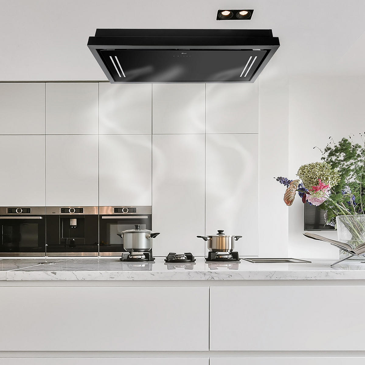 DUNSTABZUGSHAUBE GCH C 343 90 BL + Umluftset, 90 cm Schwarz Glas - Schwarz, Glas/Metall (90/17/60cm) - Gurari