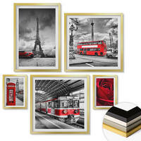 WANDBILDER 5er Set - 50x50 cm & 20x30 cm & 40x60 cm Goldrahmen - Ikonische Städte London Paris Eisenbahn - Goldfarben, Kunststoff (40/60cm) - ArtPrintCave