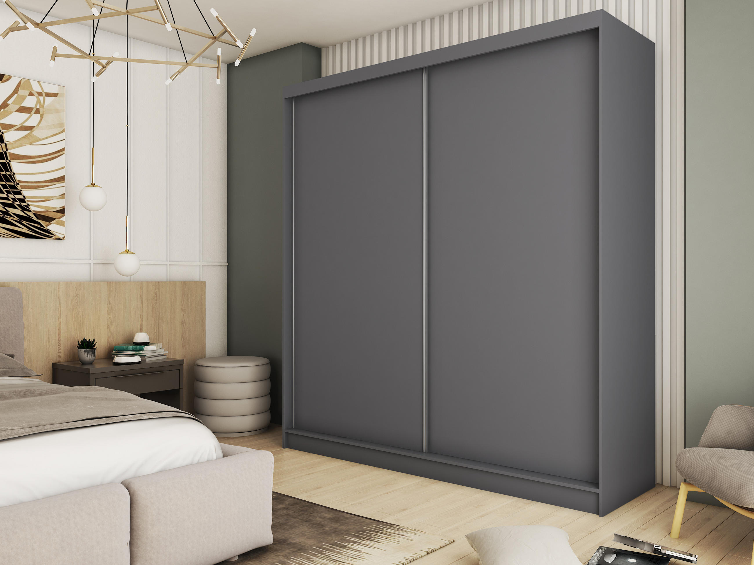 SCHWEBETÜRENSCHRANK SOFIA 200/216/61 cm 2-türig Grau - Grau, Holzwerkstoff (200/216/61cm) - MASSENO