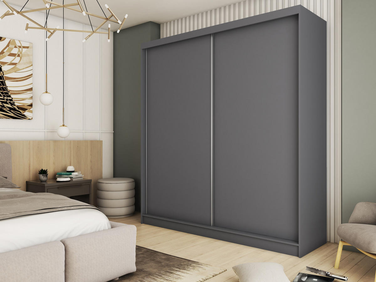 SCHWEBETÜRENSCHRANK SOFIA 200/216/61 cm 2-türig Grau - Grau, Holzwerkstoff (200/216/61cm) - MASSENO