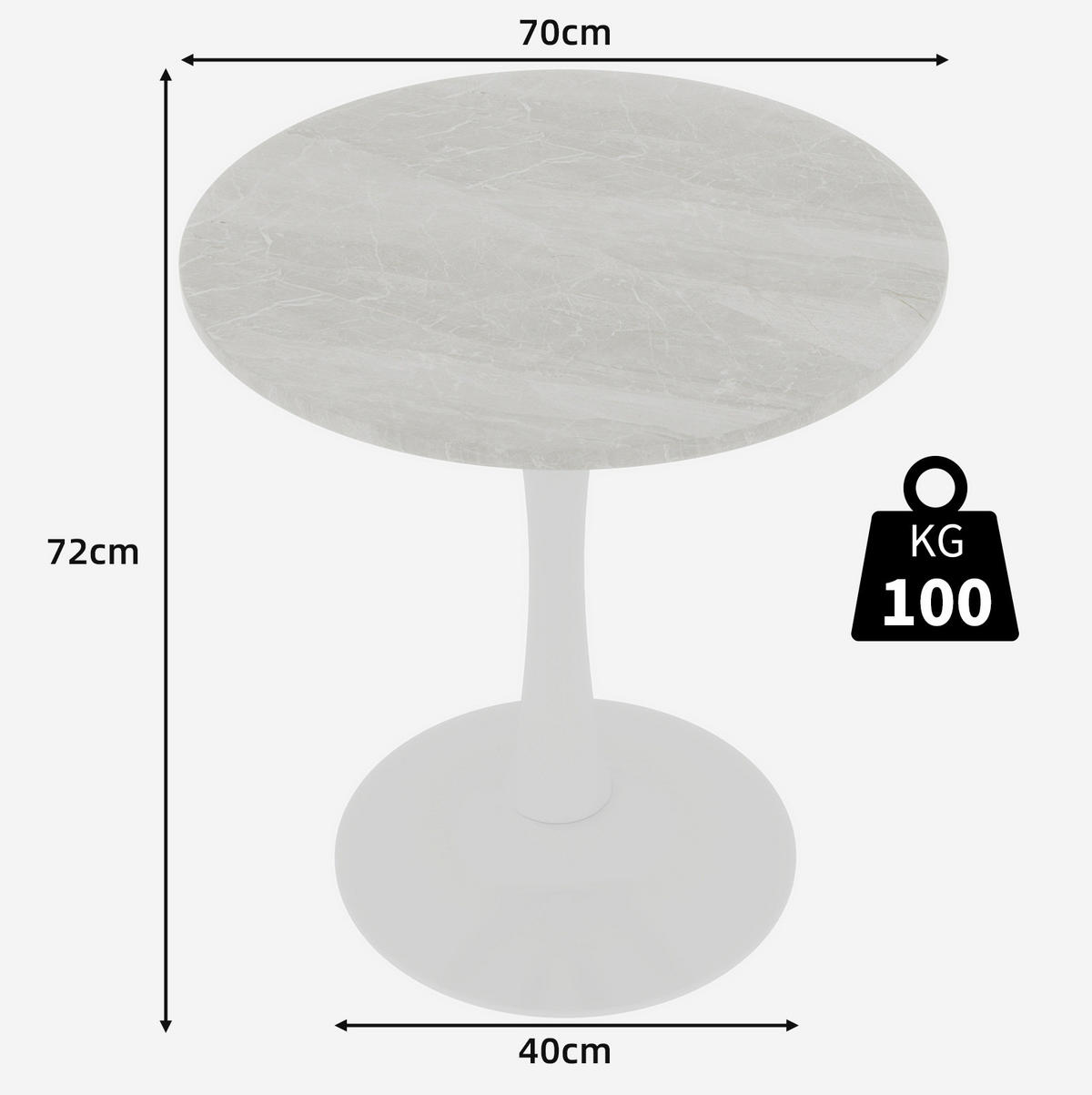 COUCHTISCH 70,1 cm in Weiß aus Kunstmarmor–rundes Design für viele Wohnbereiche - Weiß, Stein (70/70/72cm) - Flora Grace