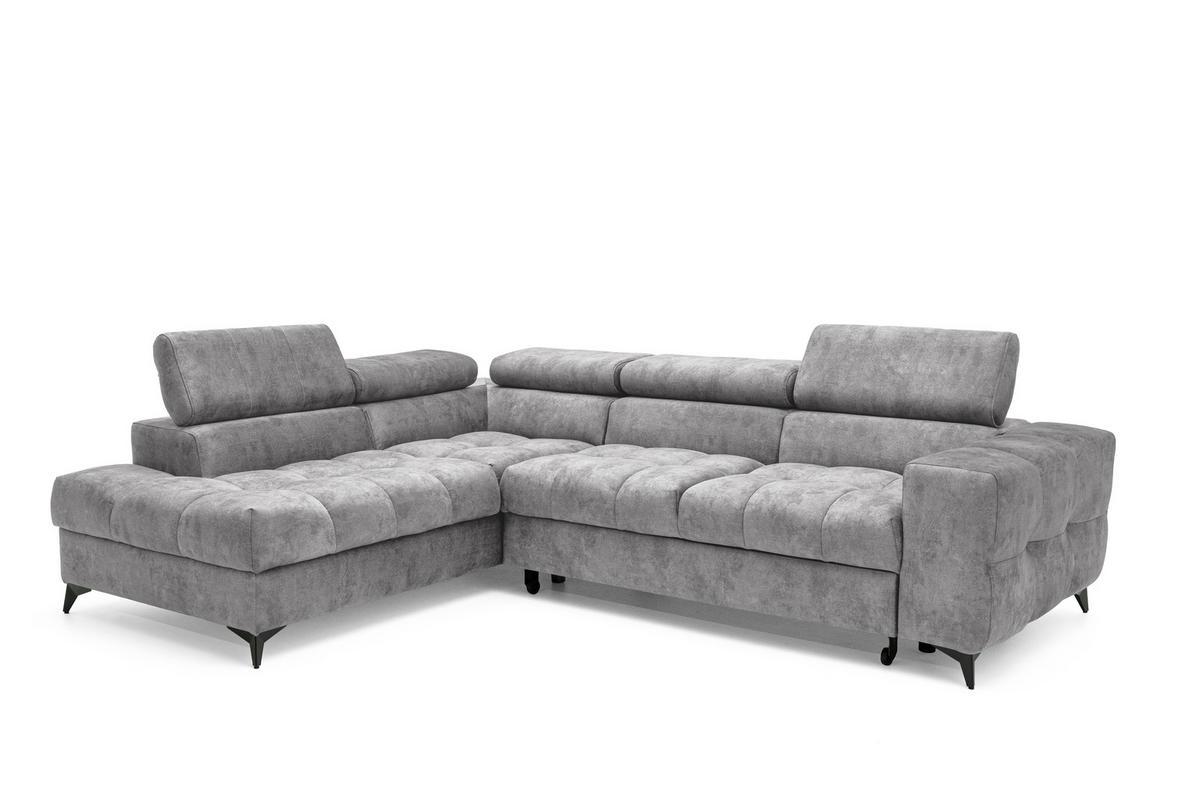 ECKSOFA PUDDING L Links mit Schlaffunktion 128x197 Velours Grau - Schwarz/Grau, Holz/Textil (270/204cm) - Muffo