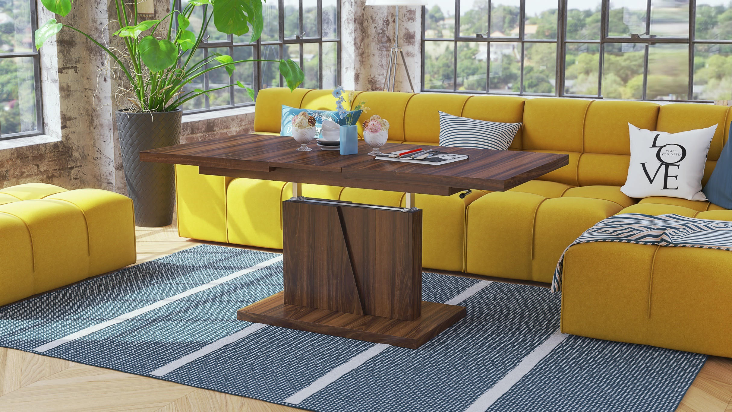 COUCHTISCH rechteckig Nussbaum ausziehbar höhenverstellbar - Nussbaumfarben, Holzwerkstoff (70/120/60cm) - designimpex