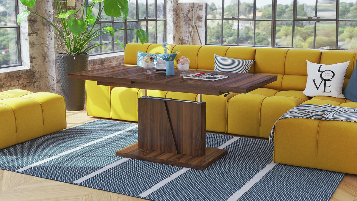 COUCHTISCH rechteckig Nussbaum ausziehbar höhenverstellbar - Nussbaumfarben, Holzwerkstoff (70/120/60cm) - designimpex
