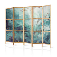 PARAVENT Japanischer 5-tlg 225x172 cm Fische Im Meer - Blau, Holz/Textil (225/172/3cm) - Muralo
