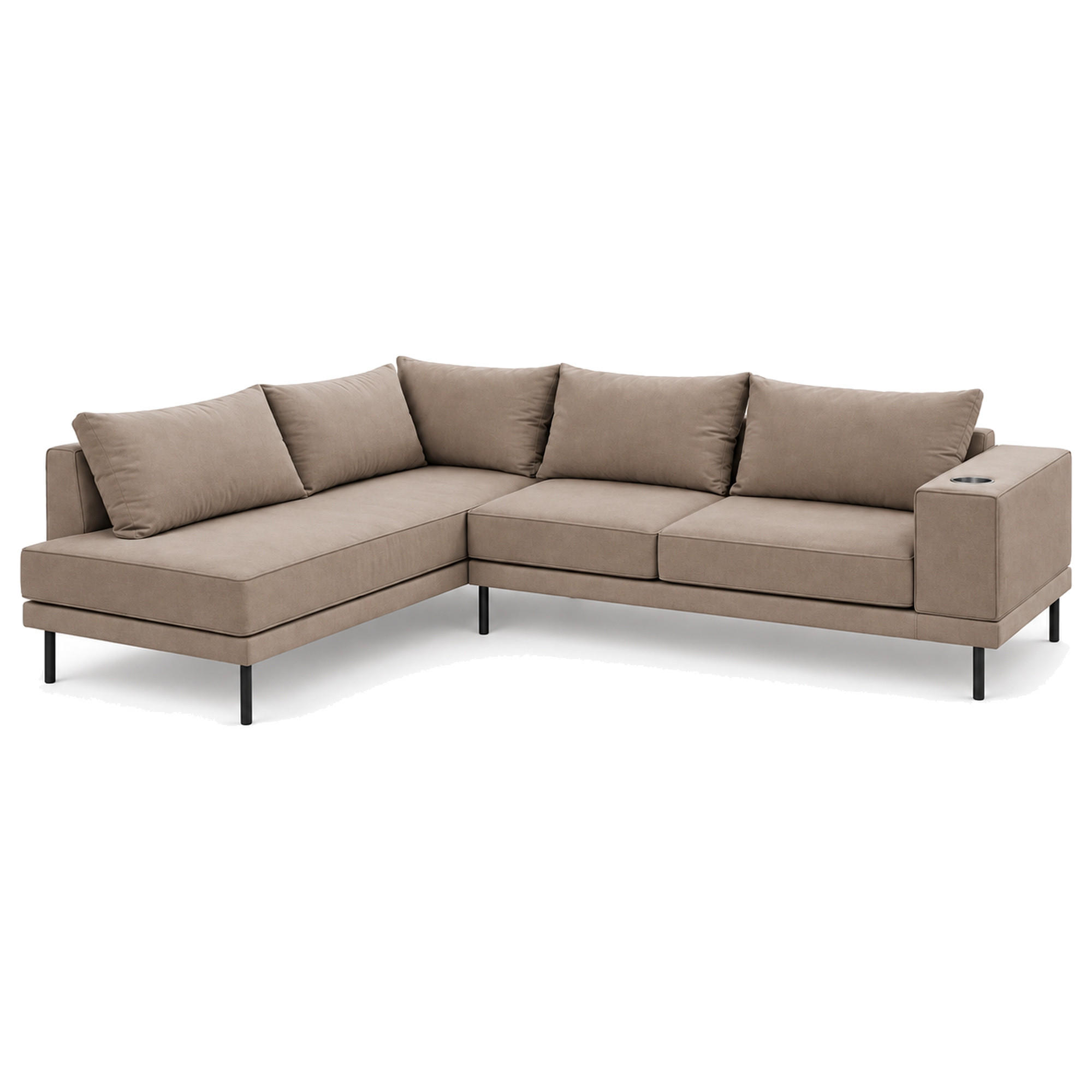 GARTEN-ECKSOFA VOLARO S Wetterfest 270x200x50 cm, Links, Outdoor-Stoff, Getränkehalter aus Metall, 20 cm hohe Füße, Beige - Beige, Holz/Metall (200/50/270cm) - Trada
