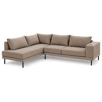 GARTEN-ECKSOFA VOLARO S Wetterfest 270x200x50 cm, Links, Outdoor-Stoff, Getränkehalter aus Metall, 20 cm hohe Füße, Beige - Beige, Holz/Metall (200/50/270cm) - Trada