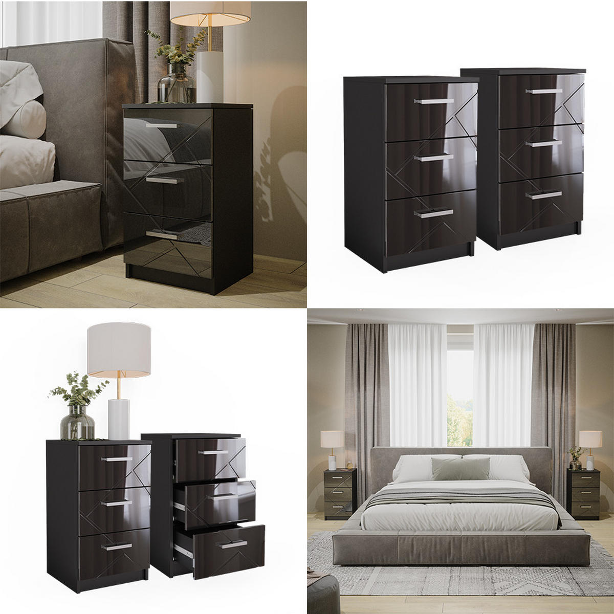 NOČNÍ STOLEK Irma Černá - černá, kompozitní dřevo (35.5/66/37.6cm) - Vicco