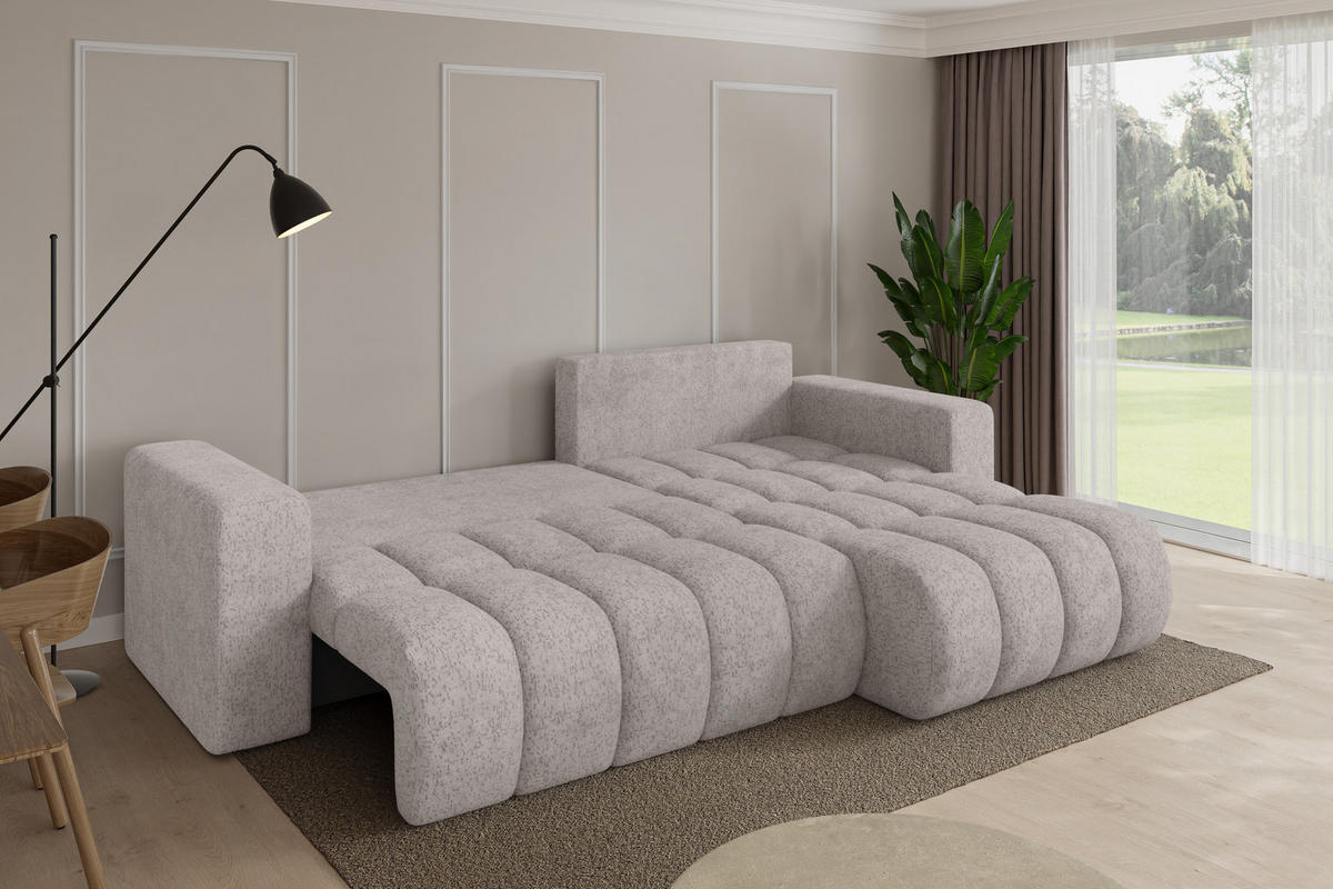 ROHOVÁ SEDAČKA s funkcí spaní, otoman vpravo MILA-L-v1 277x195x86 světle šedá velur - černá/světle šedá, kompozitní dřevo/textil (277/194cm) - ALTDECOR