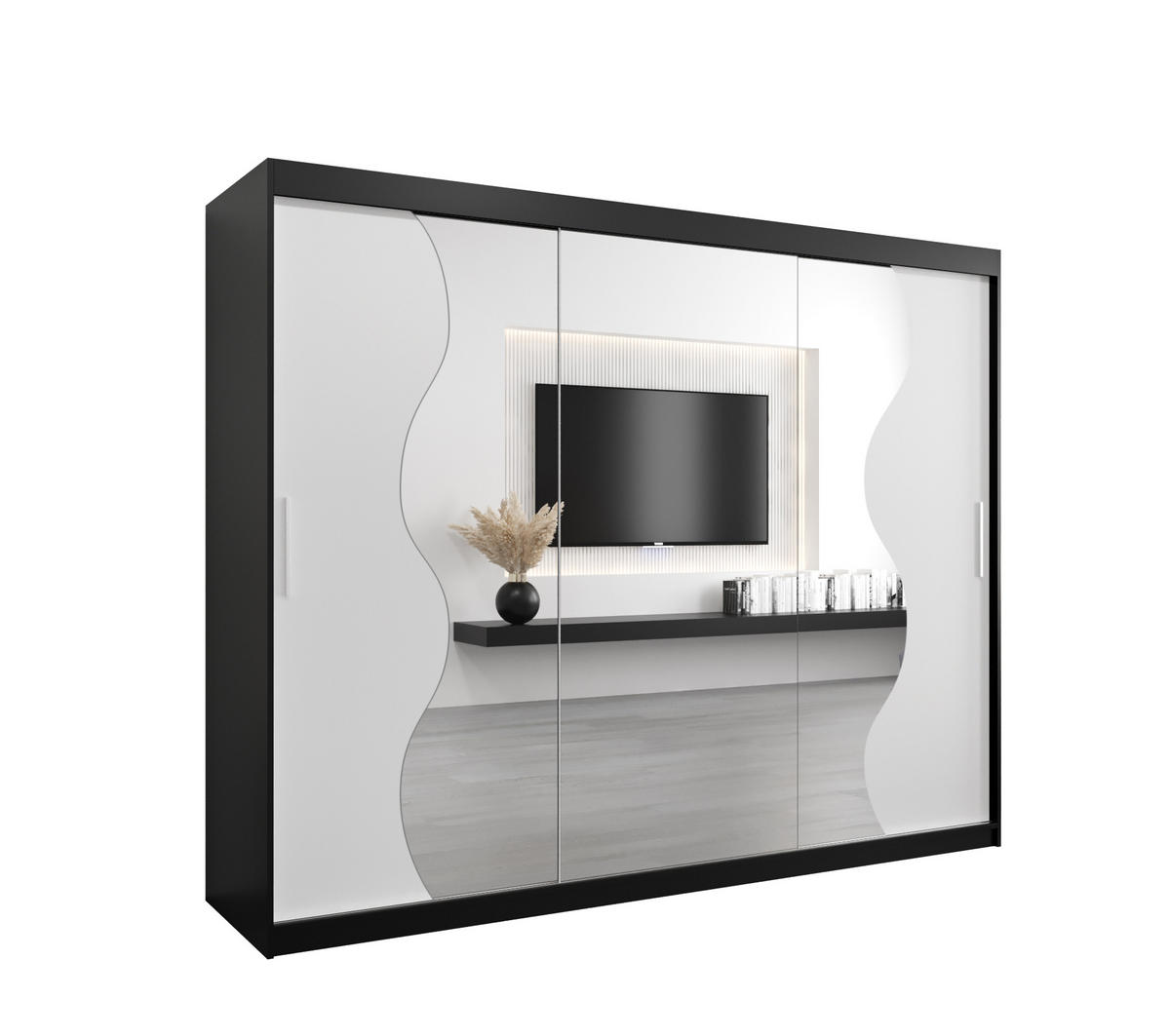 SCHWEBETÜRENSCHRANK 200/250/62 3-türig - Silberfarben/Schwarz, Holz/Kunststoff (250/200/62cm) - MÖBEL KRYSPOL