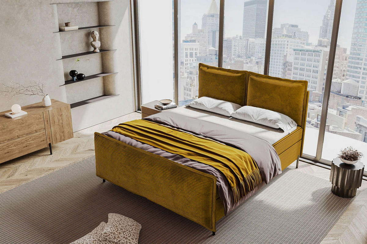 BOXSPRINGBETT VERO PLUS Cordstoff Goldfarben 160/200 cm - Goldfarben/Schwarz, Holzwerkstoff/Textil (160/200cm) - 99rooms