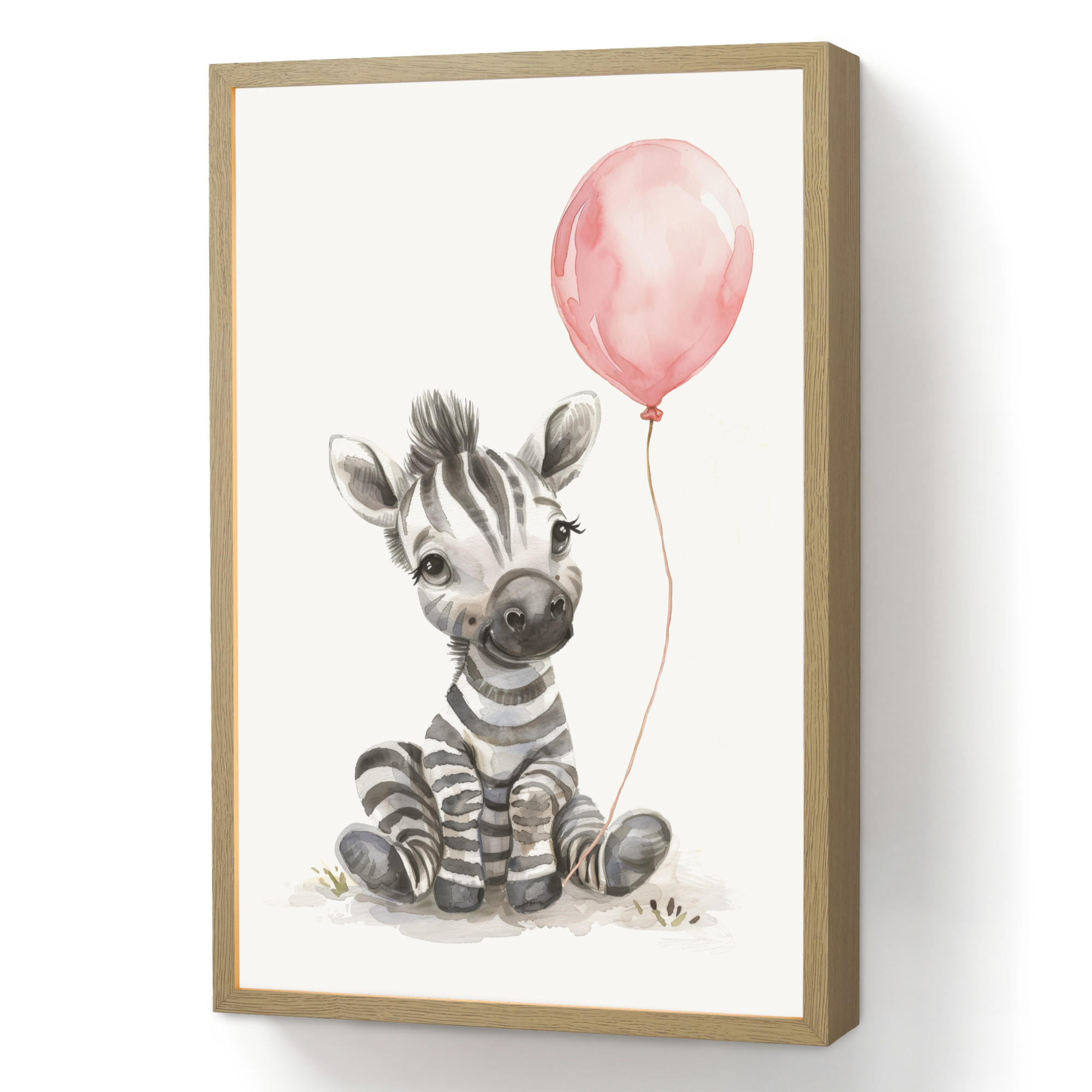 NACHTTISCHLAMPE MIT AKKU Zebra - Baby - Tiere - Rosa Luftballon 40x60 cm - Weiß, Holzwerkstoff (8/40/60cm) - OnlyWow