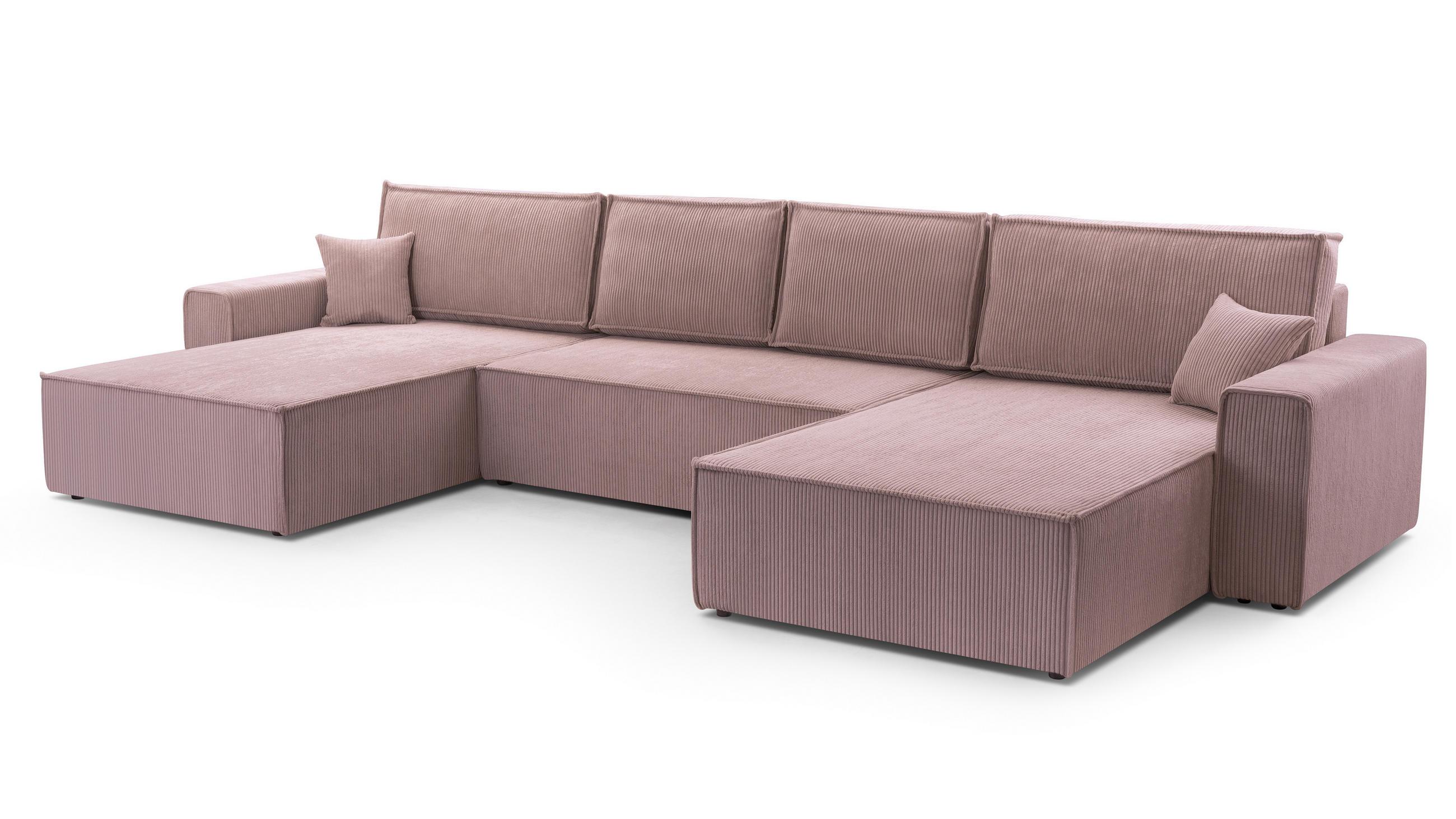 WOHNLANDSCHAFT Cedria Lavendel 389/145/85 cm mit Schlaffunktion - Hellrosa/Schwarz, Kunststoff/Textil (389/85/145cm) - AX Living