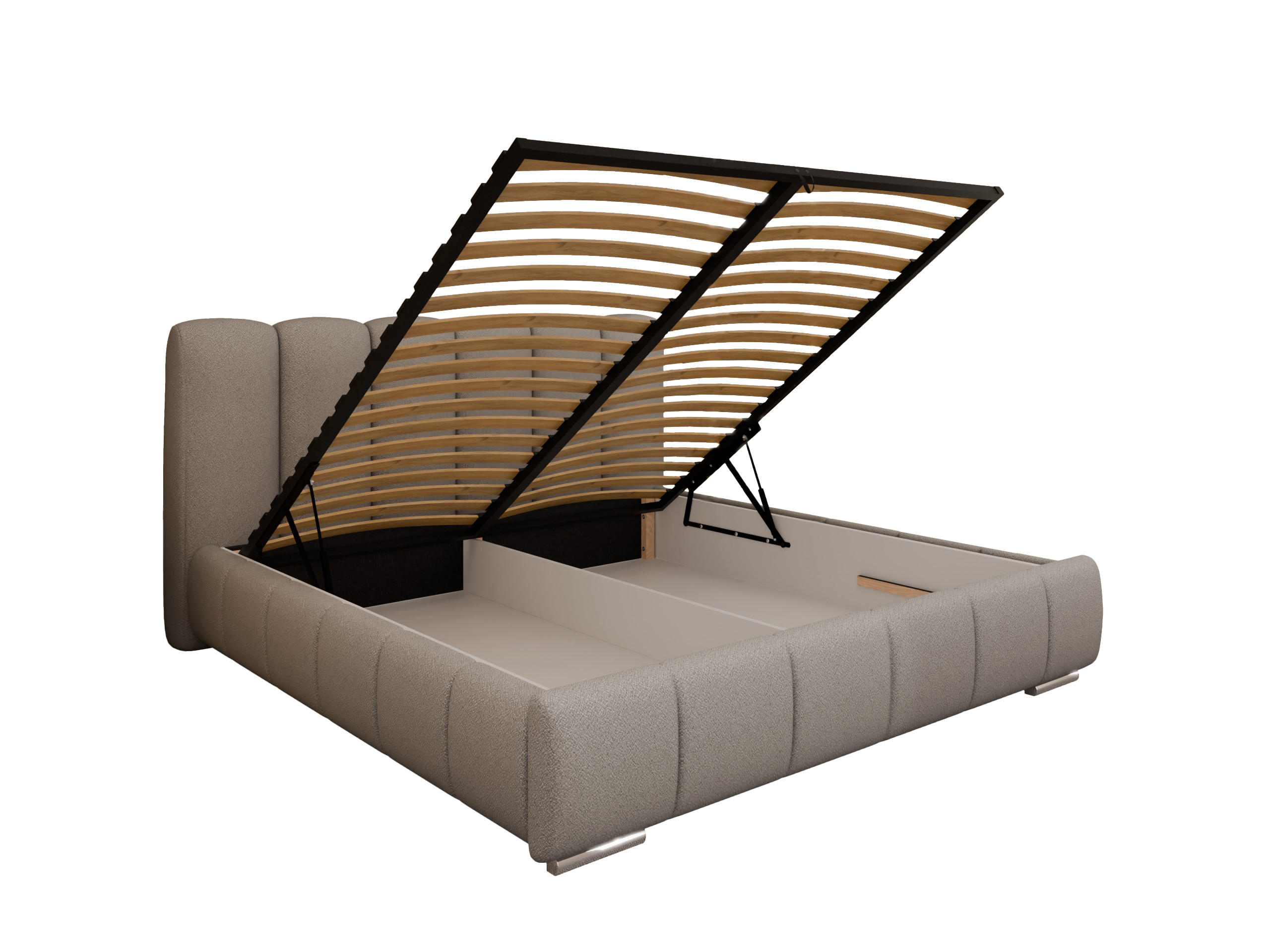 POLSTERBETT ZAIRA 180 x 200 cm mit Bettkasten und Lattenrost, 7-Zonen-Taschenfederkernmatratze CIRA (24 cm) – Hellgrau - Grau, Holz (180/200cm) - Panda Möbel