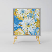 SIDEBOARD DAISY LUXE, Grau, 57,5x42x75,5 cm, Goldfarbene Metallfüße - Goldfarben/Multicolor, Holzwerkstoff/Metall (57.5/75.5/42cm) - SpaceRebels