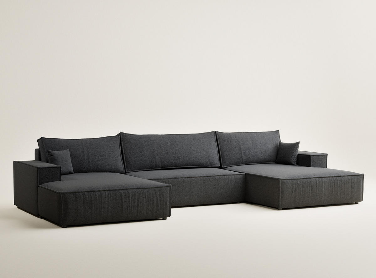 WOHNLANDSCHAFT Kyoto Anthrazit Webstoff - Schwarz/Grau, Holz/Holzwerkstoff (398/70/148cm) - Maison de Reve