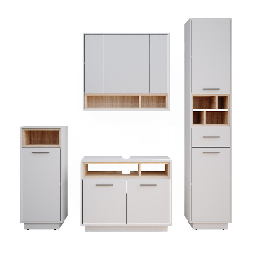 BADMÖBEL-SET Beatrice Weiß 4 Teile - Weiß/Sonoma Eiche, Holzwerkstoff (80/64/40cm) - Vicco