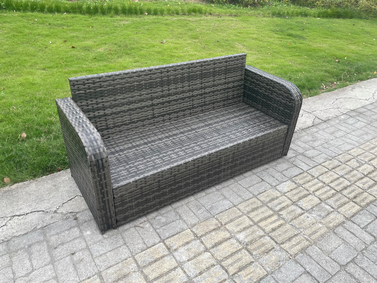 GARTENMÖBELGARNITUR mit KISSEN Polyrattan Dunkelgrau 11-Sitzer - Dunkelgrau/Grau, Glas/Kunststoff - Fimous