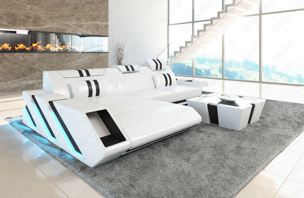 ECKSOFA Apollonia L - Weiß, Leder (295/190cm) - Sofa Dreams