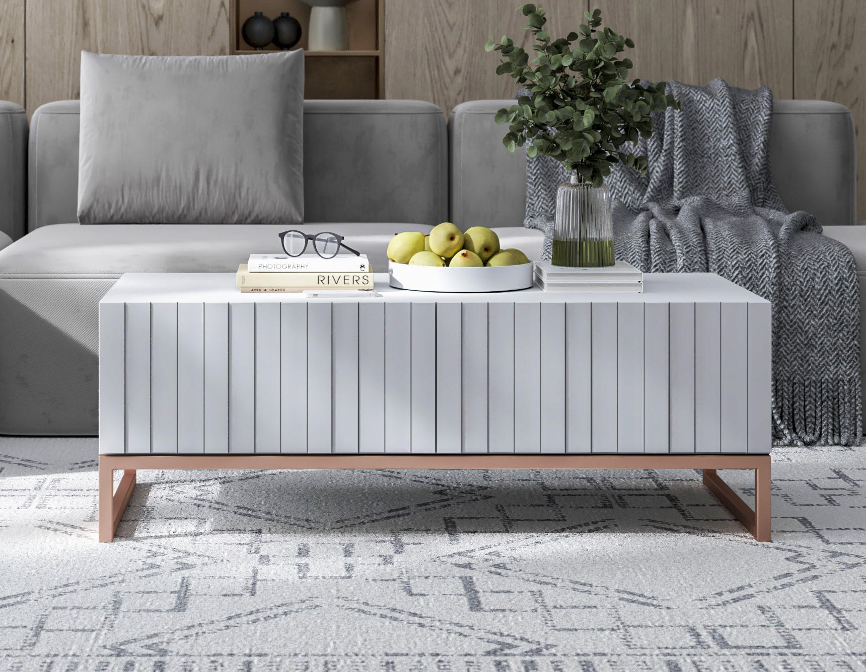 COUCHTISCH Elpis Weiß matt Glamour 110 cm - Weiß/Kupferfarben, Holzwerkstoff/Metall (54/110/39cm) - Meble Lindner