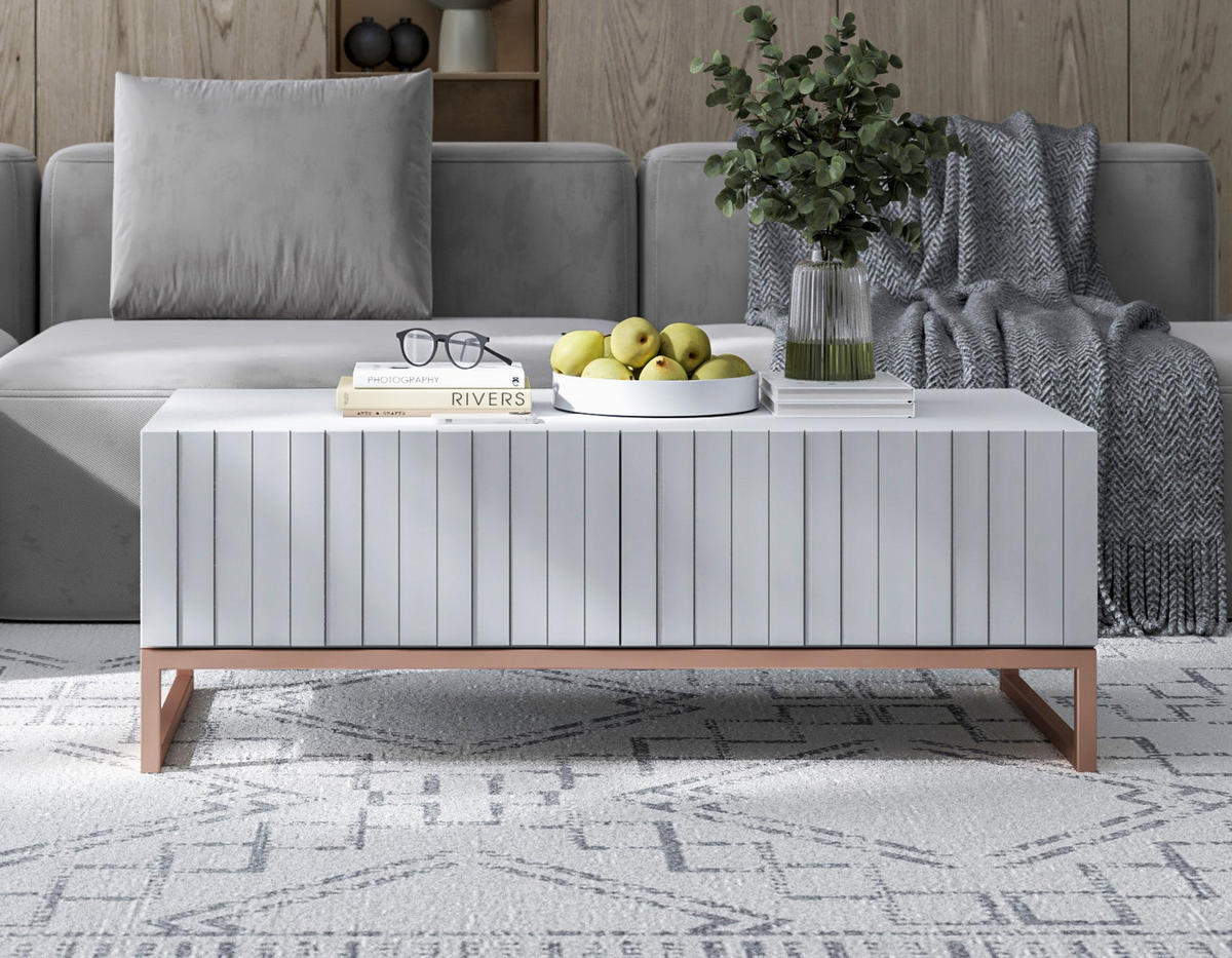 COUCHTISCH Elpis Weiß matt Glamour 110 cm - Weiß/Kupferfarben, Holzwerkstoff/Metall (54/110/39cm) - Meble Lindner