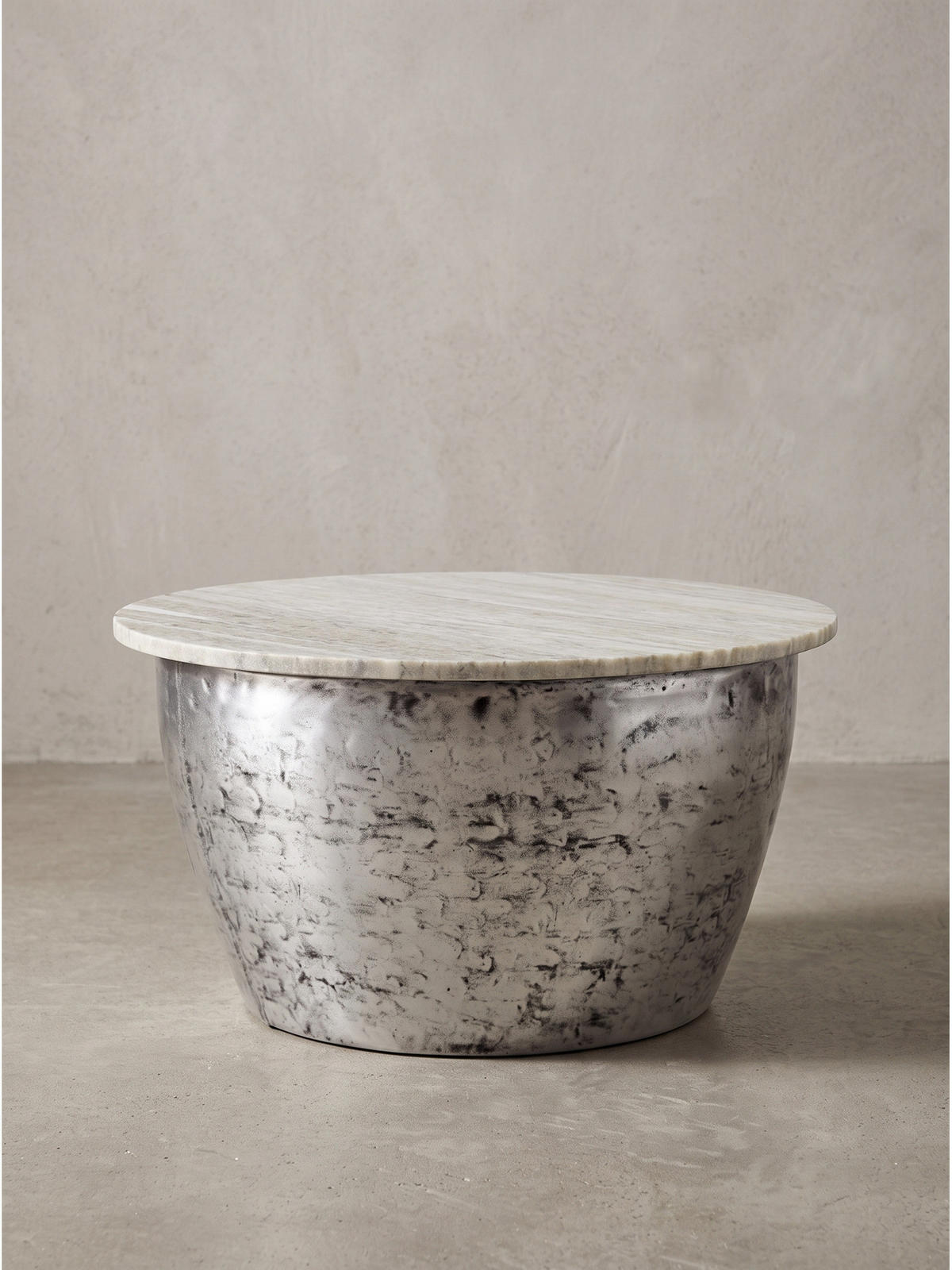 COUCHTISCH HAVEL, Marmor, handgefertigt, Beige-Silber, Ø 60 x 34 cm - Silberfarben, Stein/Metall (60/60/34cm) - KADIMA DESIGN