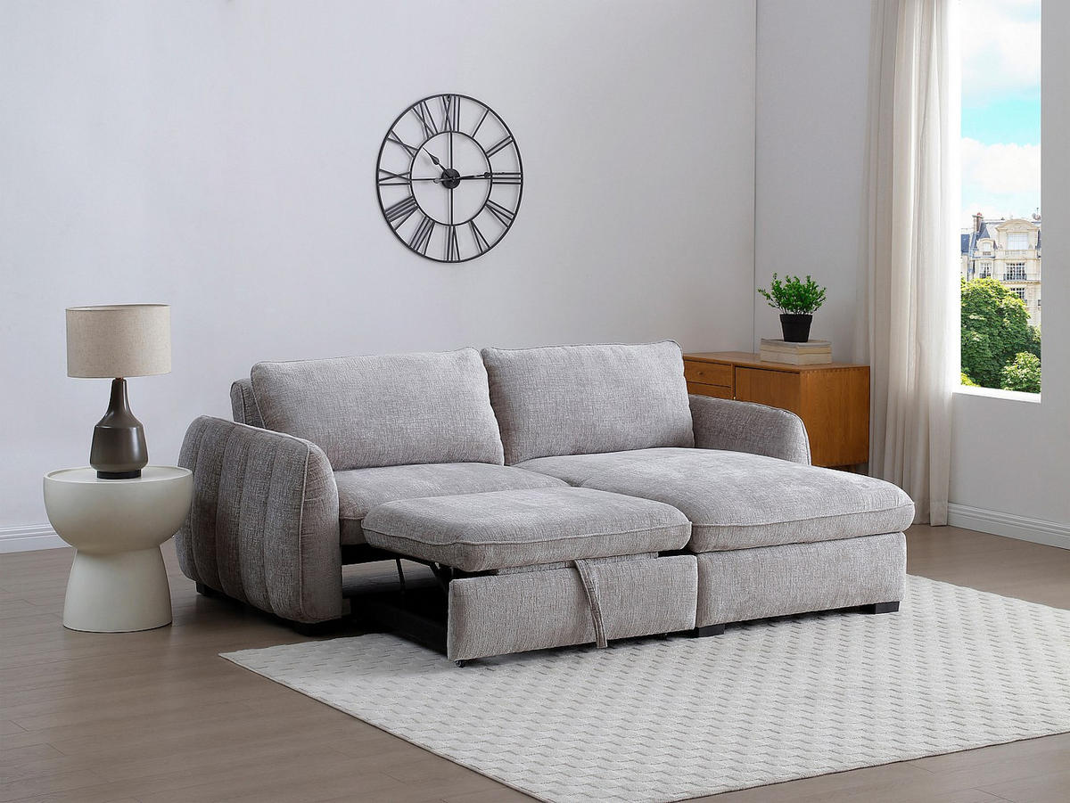 ECKSOFA zum Ausklappen und wendbar aus grauem meliertem Stoff - MONAVI - Grau, Textil (236/167cm) - Vente-Unique