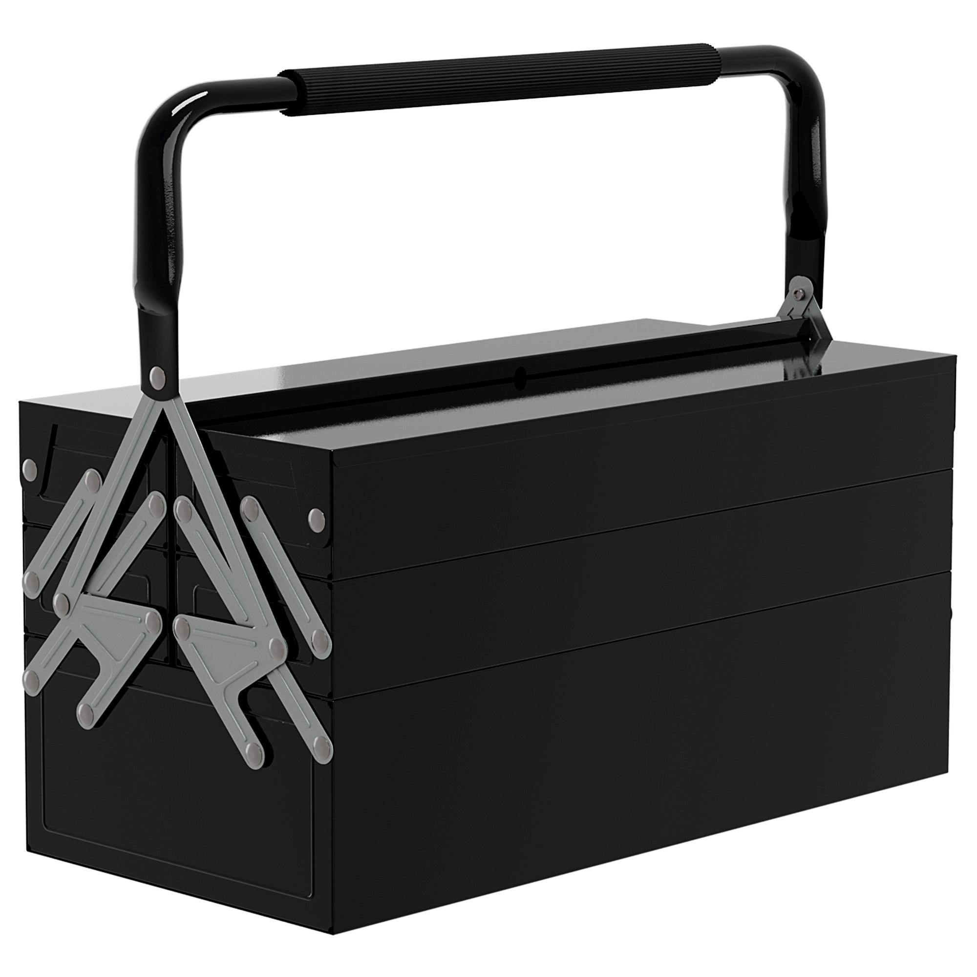 WERKZEUGKASTEN DE-18490 3 Ebenen mit 5 ausziehbaren Ablagen Schwarz - Schwarz, Metall (20/34.5/45cm) - ComfortXL