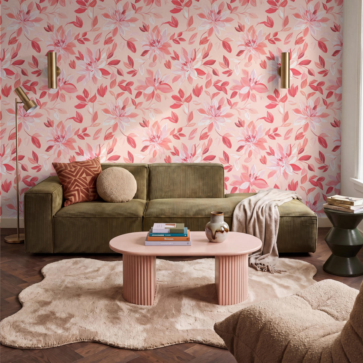 TAPETE - Botanisch - Blumen - Rot - 350x240 cm - Koralle, Papier (350/240cm) - OnlyWow