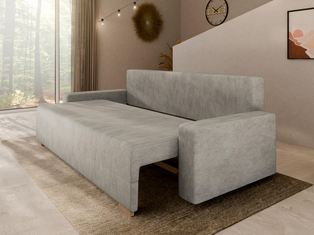 SCHLAFSOFA Celeste 3-Sitzer 3 kissen gratis, Hellgrau - Hellgrau, Holz (225/80/94cm) - Panda Möbel