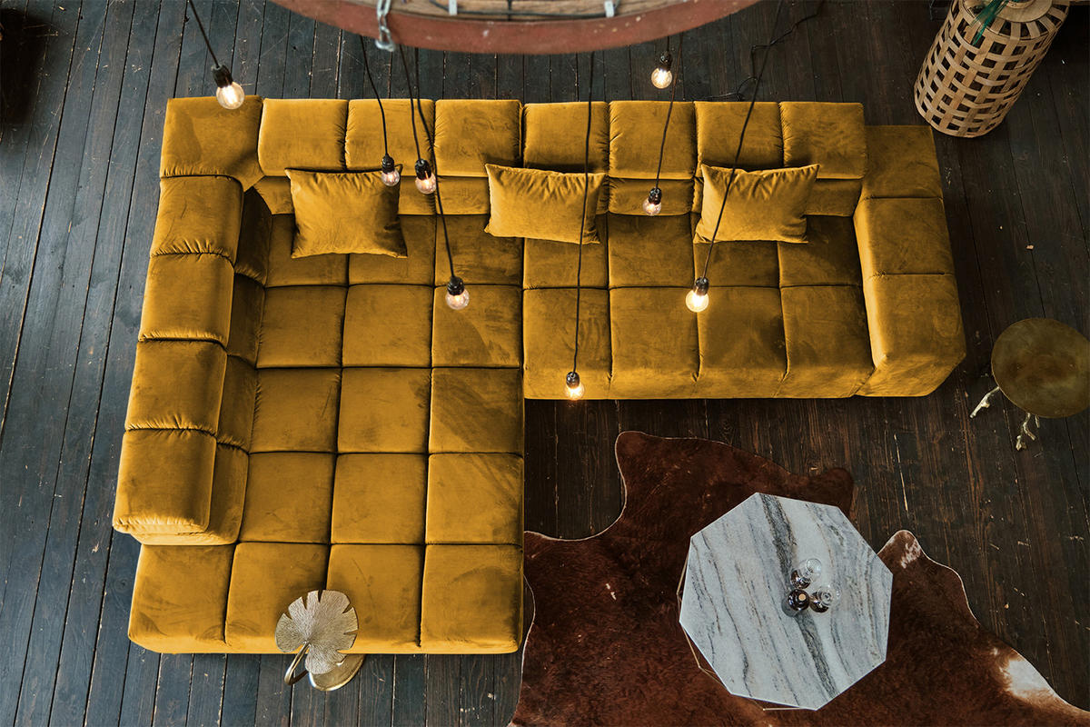 ECKSOFA NEVADA Gelb Velvet - Gelb/Schwarz, Textil (319/215cm) - KAWOLA