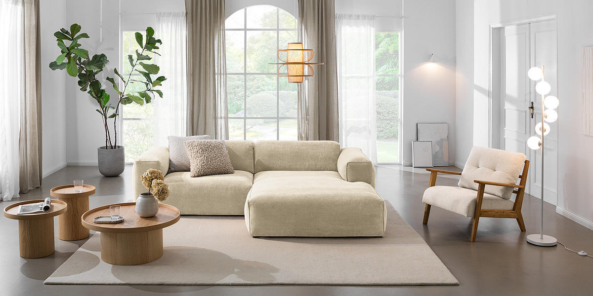ECKSOFA mit XL-Longchair - Beige/Schwarz, Kunststoff/Textil (260/171cm) - home24