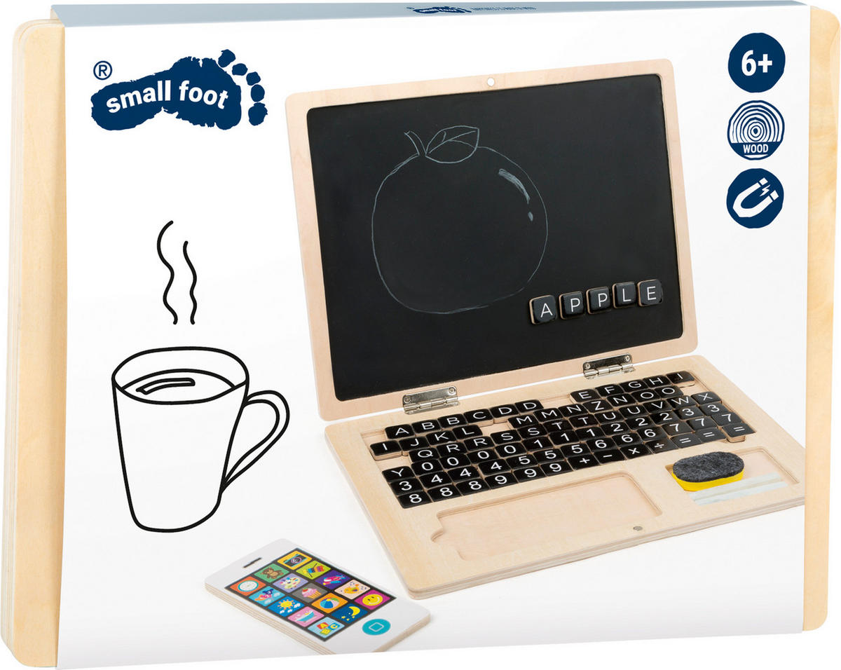 HOLZ-LAPTOP MIT MAGNET-TAFEL - Naturfarben, Holz - small foot