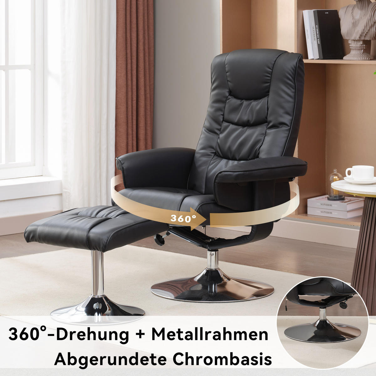 MASSAGESESSEL PU-Leder mit Heizfunktion und 5-Punkt-Massage 79/79/106 cm Schwarz - Schwarz, Kunststoff (79/106/79cm) - Redom
