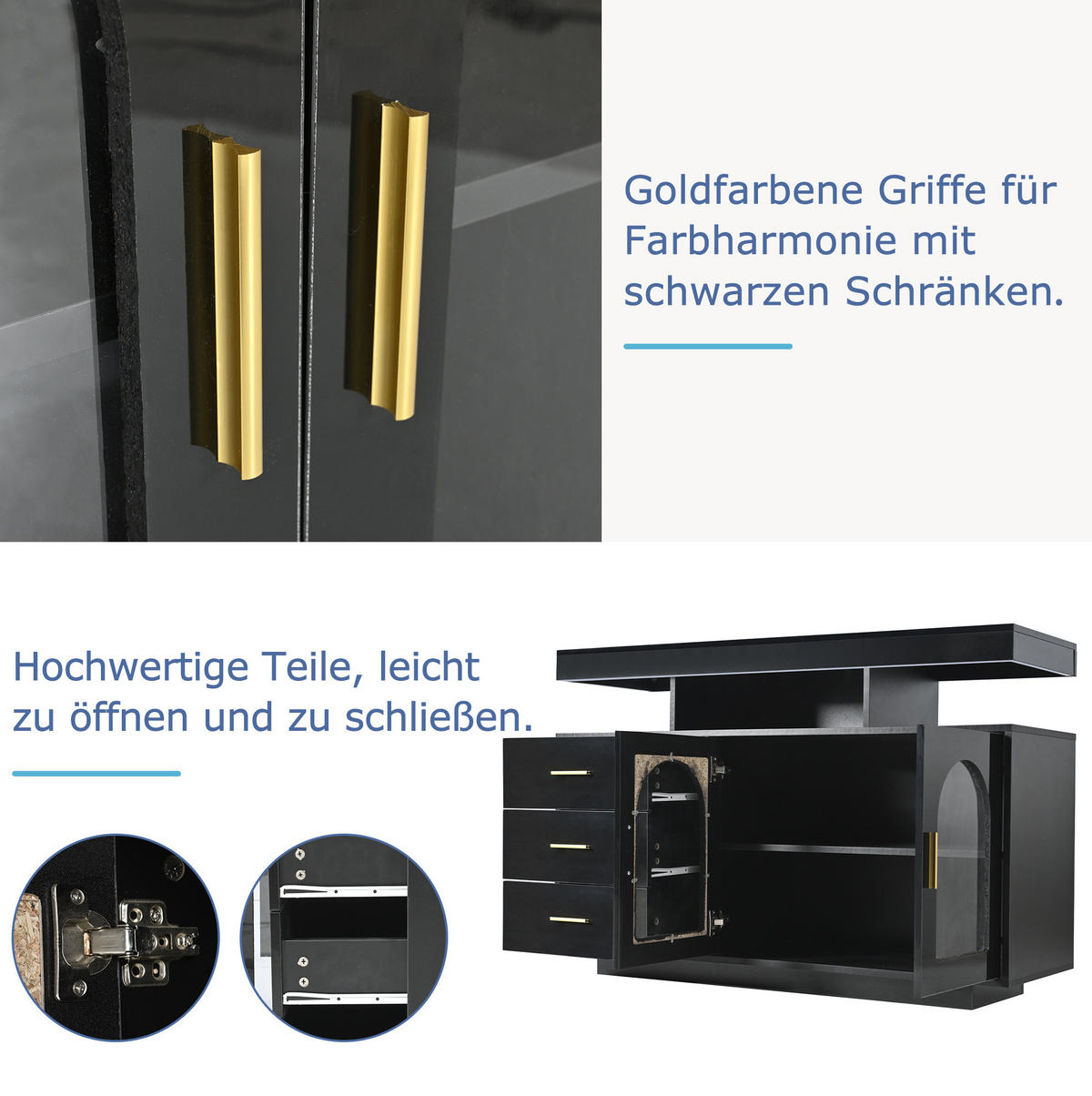 SIDEBOARD 120/40/80 cm aus Spanplatte mit Hochglanzfront und LED-Beleuchtung Schwarz - Schwarz, Holzwerkstoff (120/80/40cm) - Modenvie