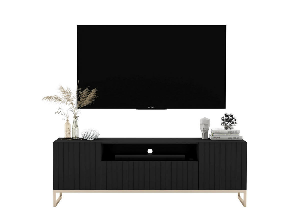TV-SCHRANK Elpis2 Schwarz Matt mit Metallrahmen 150 cm - Goldfarben/Schwarz, Holzwerkstoff/Metall (150/51.5/36.5cm) - Meble Lindner