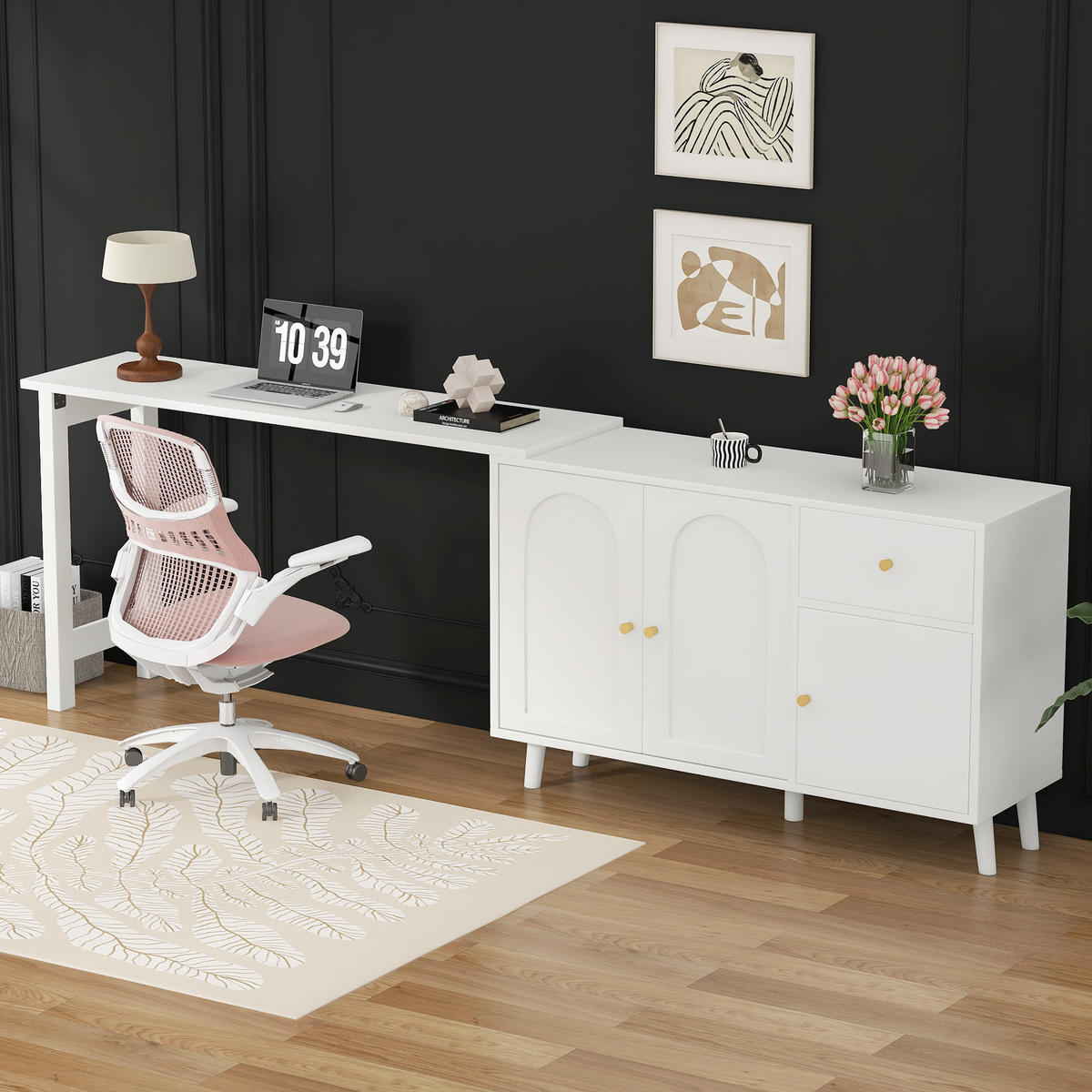 SCHREIBTISCH 2-in-1 360° drehbar 3 Türen 1 Schublade modern - Weiß, Holzwerkstoff (120/40/74.5cm) - FLIEKS