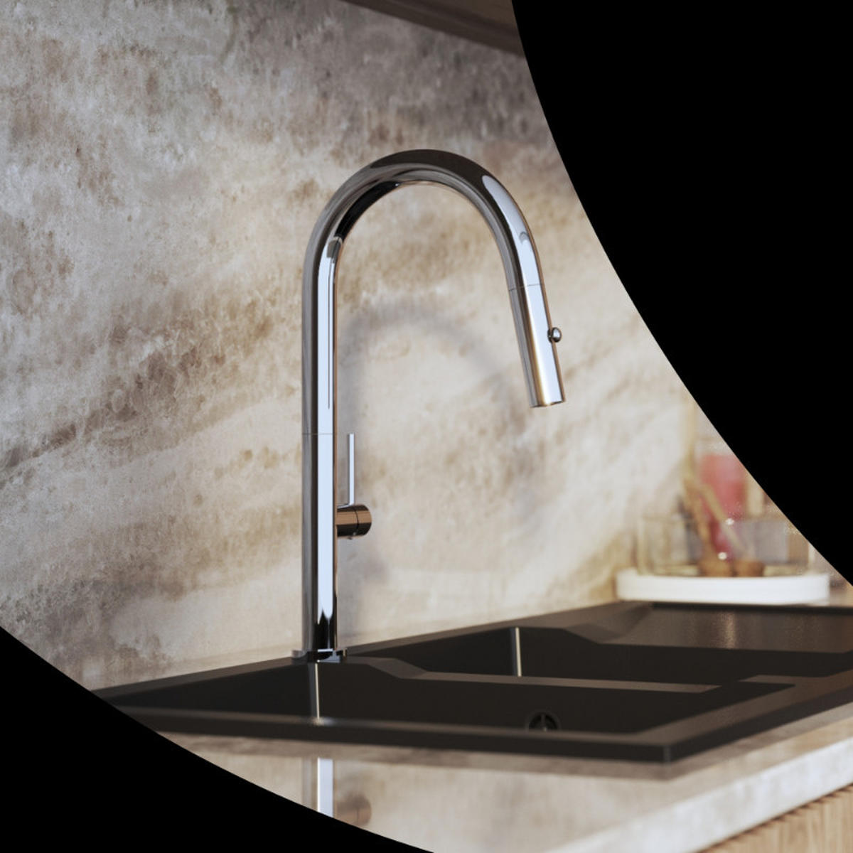 KÜCHENARMATUR Livia Chrom 43 cm Ausziehbrause 2 Strahlarten 360° 1-tlg. - Chromfarben, Metall (24/43/24cm) - Granitan