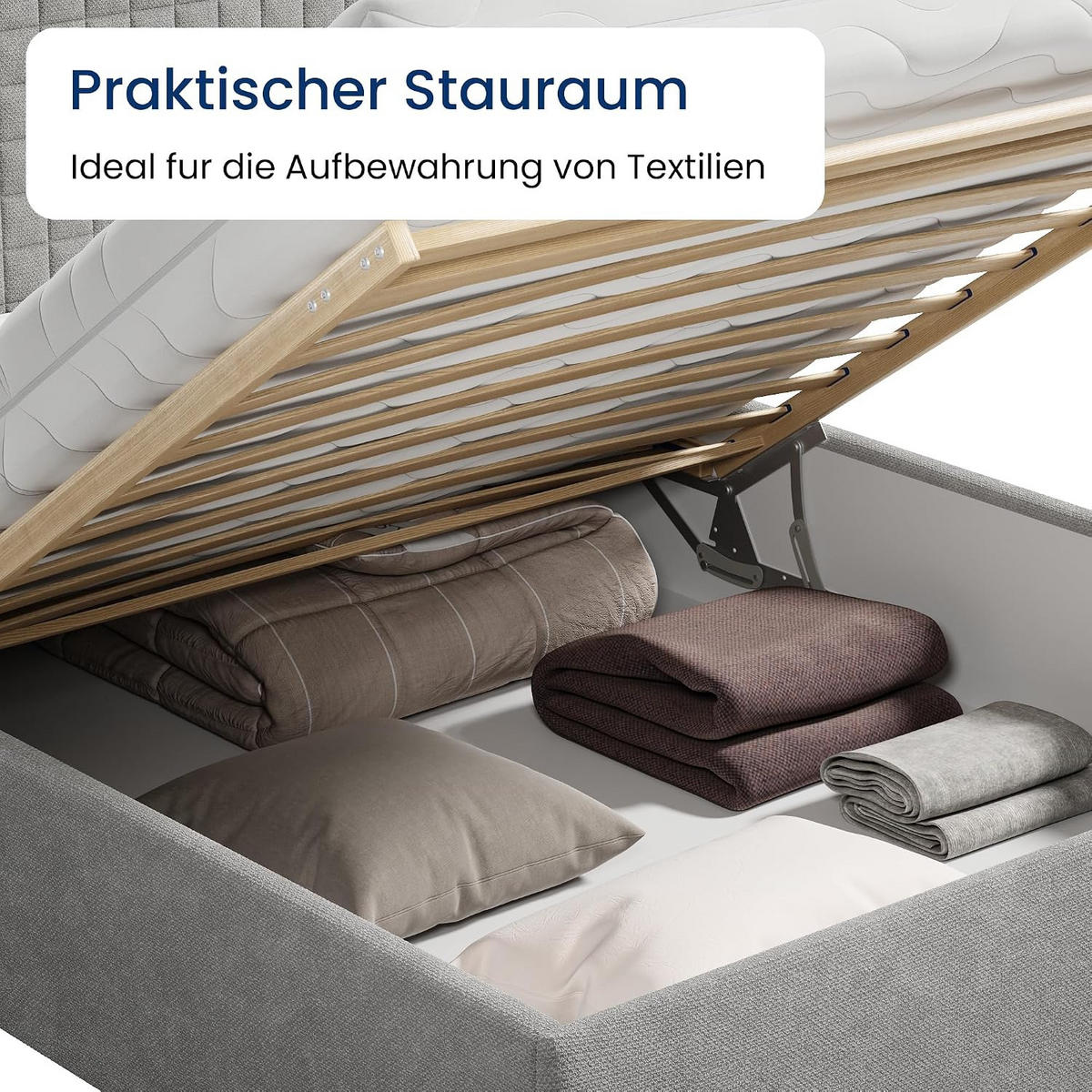 POLSTERBETT VARDO-Stoff 140x200 cm in Grau - Grau, Textil (140/200cm) - Home Collective