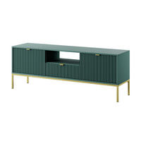 LOWBOARD Eternas 2T 1S Grün 154/56/39 cm – goldene Füße, mit geriffelten Fronten und offener Ablage - Goldfarben/Grün, Holzwerkstoff (154/56/39cm) - AX Living