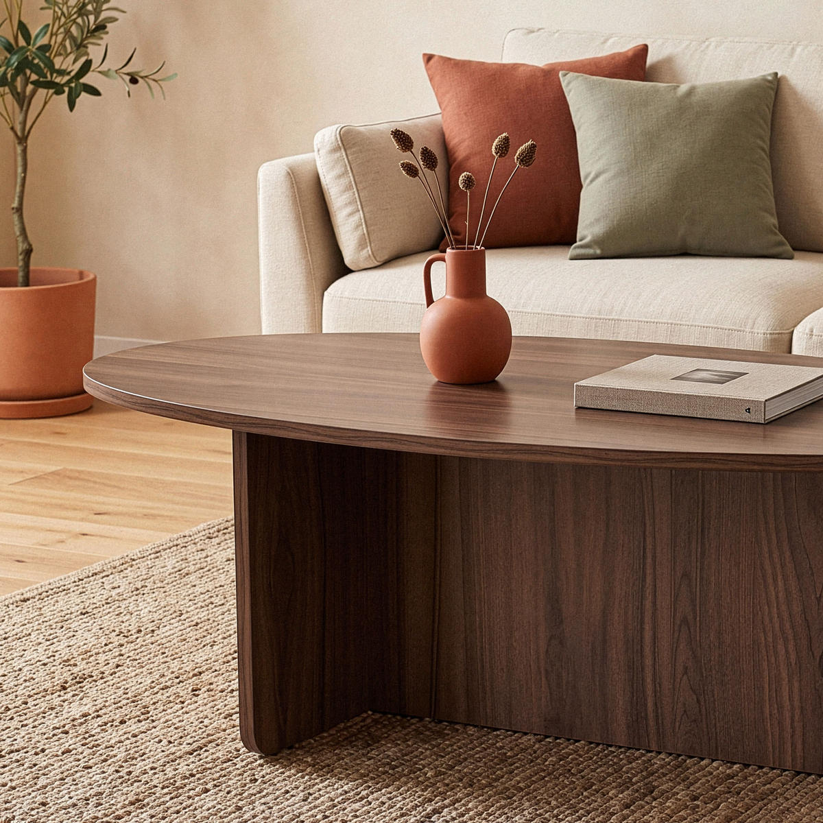 COUCHTISCH mit ovaler Platte L125 cm 65/120/40 cm - Naturfarben, Holzwerkstoff (70/65/40cm) - Calicosy