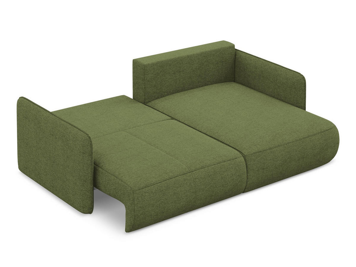 ECKSOFA Rechts mit Schlaffunktion Chenille Stoff Grün - Dunkelgrün/Schwarz, Kunststoff/Textil (207/148cm) - Makamii