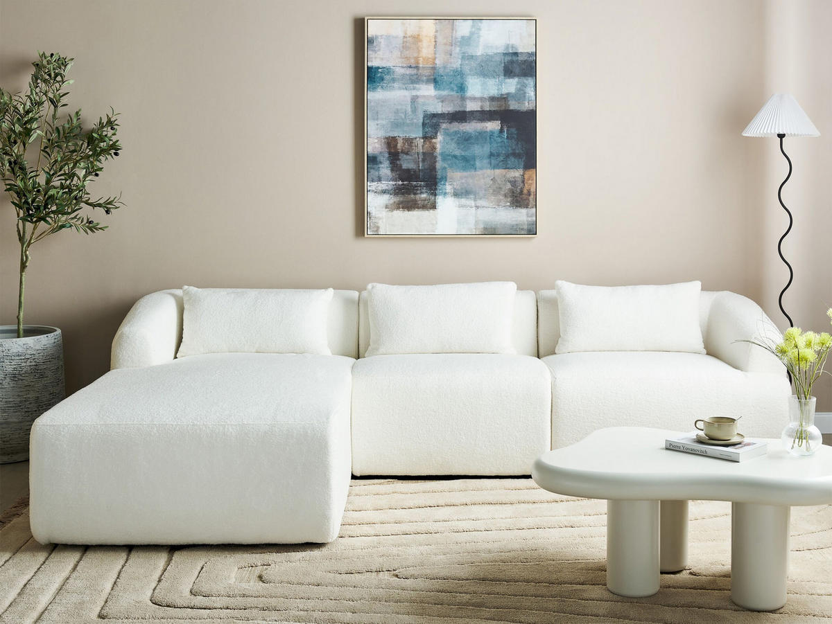 3-SITZER-ECKSOFA aus Bouclé weiß linksseitig Svansele - Weiß, Textil (278/174cm) - Beliani