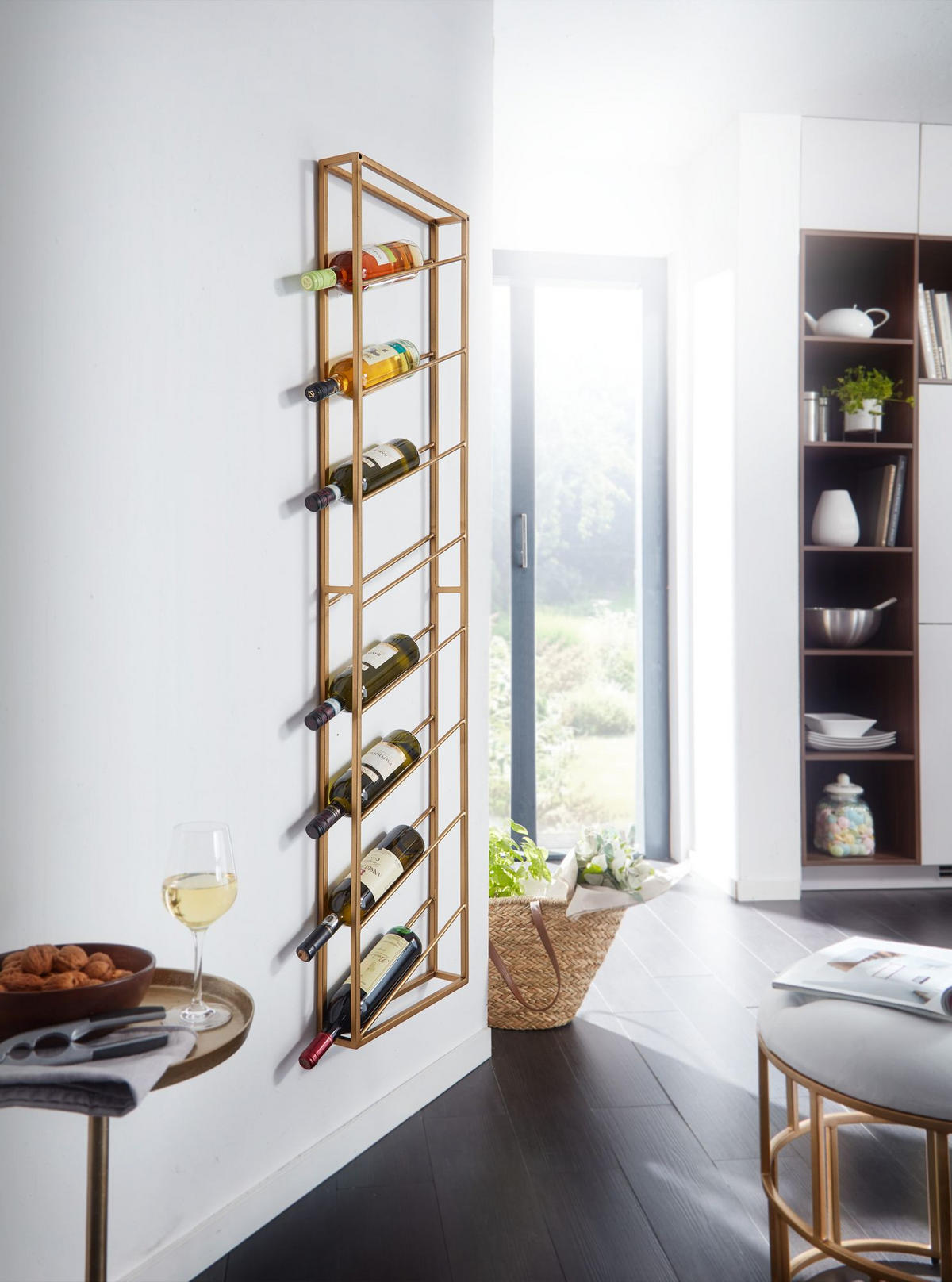 WEINREGAL STILVIN Eisen Pulverbeschichtet Wandmontage Handgefertigt, Gold 36x8x150 cm - Goldfarben, Metall (36/150/8cm) - KADIMA DESIGN